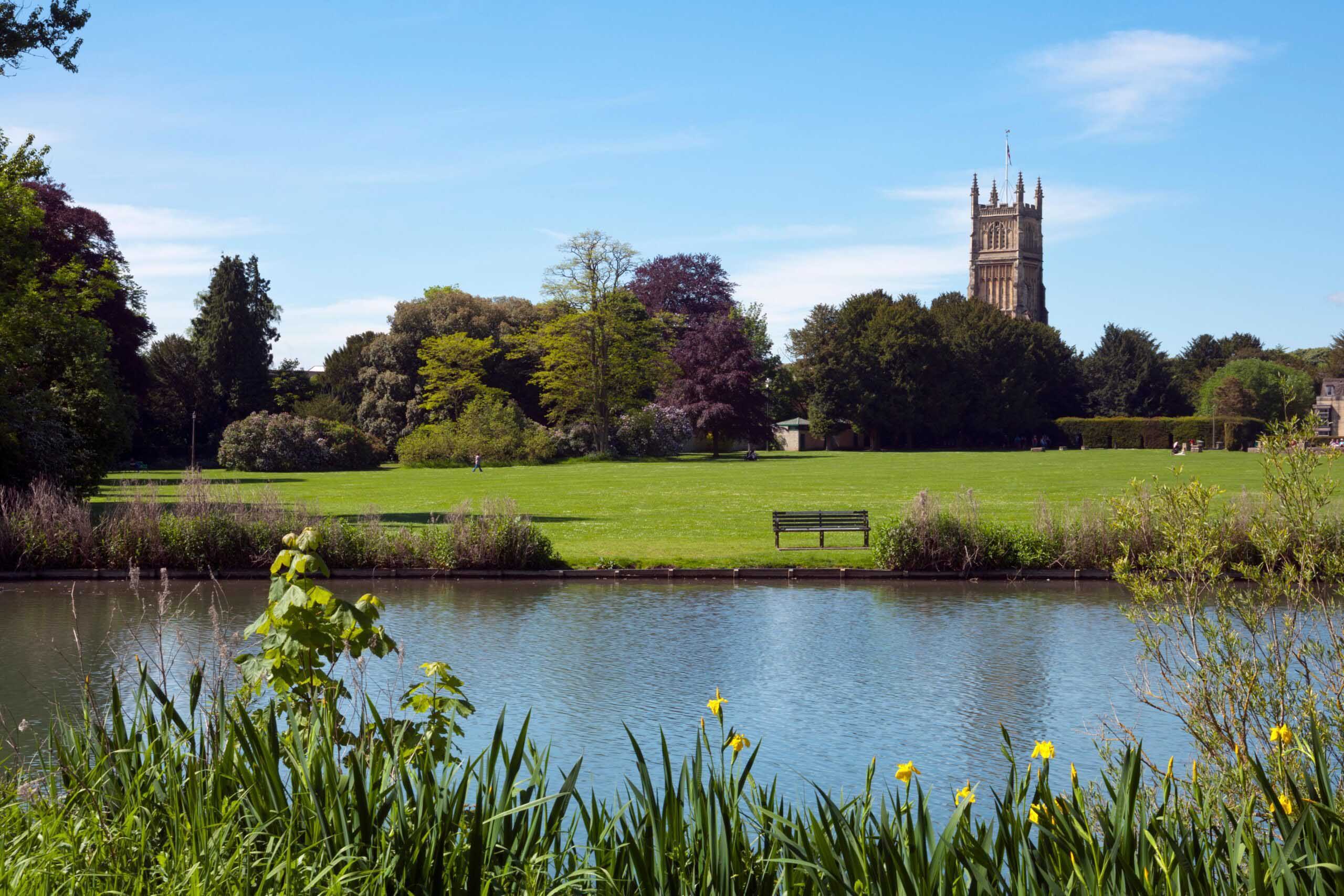 Parkland and church tower in Cirencester